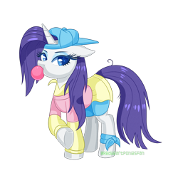 Size: 2000x2000 | Tagged: safe, artist:redheartponiesfan, character:rarity, species:pony, species:unicorn, alternate hairstyle, backwards ballcap, backwards cutie mark, baseball cap, bubblegum, cap, clothing, disguise, eyeshadow, female, floppy ears, food, gum, hat, makeup, mare, plainity, simple background, solo, transparent background