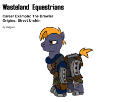 Size: 1200x988 | Tagged: safe, artist:velgarn, oc, oc only, species:earth pony, species:pony, fallout equestria, armor, brawler, female, horseshoes, junk armor, mare, pen and paper rpg, scar, simple background, solo, wasteland equestrians, white background