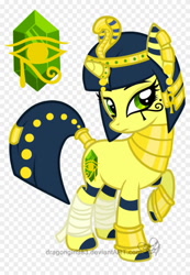 Size: 707x1024 | Tagged: dead source, safe, artist:diigii-doll, species:pony, species:unicorn, animal crossing, ankh, ankha, bracelet, crossover, ear piercing, earring, egyptian, emerald, eyeliner, headdress, horn, horn ring, jewelry, leg wrapping, makeup, mascara, necklace, piercing, ponified, solo, watermark