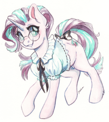 Size: 3374x3777 | Tagged: safe, artist:faline-art, character:starlight glimmer, species:pony, species:unicorn, episode:the last problem, g4, my little pony: friendship is magic, blouse, bow, clothing, female, glasses, mare, simple background, solo, tail bow, white background