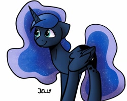 Size: 1032x826 | Tagged: safe, artist:jellysiek, character:princess luna, species:alicorn, species:pony, female, photoshop, simple background, smiling, solo, standing