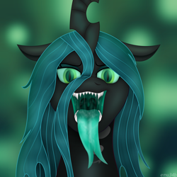 Size: 4200x4200 | Tagged: safe, artist:emu34b, character:queen chrysalis, species:changeling, absurd resolution, changeling queen, drool, female, forked tongue, gullet, long tongue, maw, mawshot, missing accessory, open mouth, sharp teeth, solo, teeth, tongue out, uvula, vector