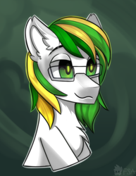 Size: 1700x2200 | Tagged: safe, artist:freak-side, oc, oc:white night, species:earth pony, species:pony, bust, glasses, simple background, solo, yellow