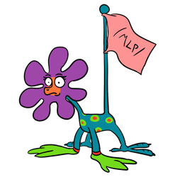 Size: 900x910 | Tagged: safe, artist:velgarn, species:pony, /mlp/, cursed image, duck amuck, female, flag, flag pole, flower, looney tunes, mare, not salmon, parody, polka dots, request, simple background, solo, wat, weird, white background