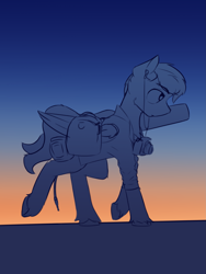 Size: 1689x2252 | Tagged: safe, artist:toanderic, oc, oc only, oc:toanderic, species:pegasus, species:pony, bag, cable, camera, colored sketch, earbuds, guitar, musical instrument, saddle bag, sketch, solo, walking