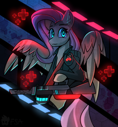 Size: 2800x3000 | Tagged: safe, artist:freak-side, character:fluttershy, species:pegasus, species:pony, female, medic, neon, poster, solo