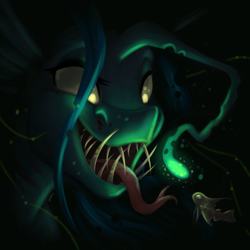 Size: 6000x6000 | Tagged: safe, artist:faline-art, character:queen chrysalis, angler fish, female, fish, forked tongue, long tongue, solo, species swap, teeth, tongue out