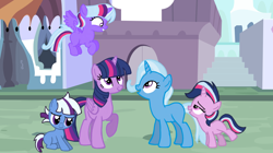 Size: 2004x1120 | Tagged: safe, artist:a01421, artist:turnaboutart, character:trixie, character:twilight sparkle, character:twilight sparkle (alicorn), oc, oc:aurora, oc:nebula, oc:sparkle magic, parent:trixie, parent:twilight sparkle, parents:twixie, species:alicorn, species:pony, ship:twixie, family, female, lesbian, magical lesbian spawn, offspring, shipping
