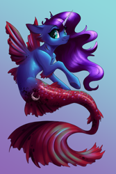 Size: 6000x9000 | Tagged: safe, artist:faline-art, character:princess luna, species:alicorn, species:pony, female, gills, gradient background, mare, merpony, seaponified, seapony luna, smiling, solo, species swap