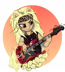 Size: 1935x2160 | Tagged: safe, artist:kotya, artist:not.interestin, character:applejack, species:anthro, my little pony:equestria girls, 80s, collaboration, female, freckles, guitar, musical instrument, solo