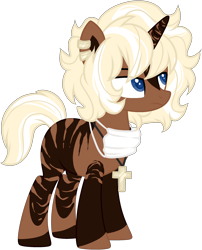 Size: 2066x2563 | Tagged: safe, artist:azrealrou, oc, oc only, species:pony, species:unicorn, cross, ear piercing, earring, jewelry, necklace, piercing, simple background, solo, transparent background
