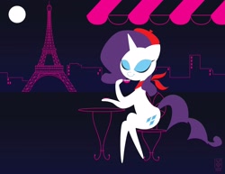 Size: 3300x2550 | Tagged: safe, artist:inspectornills, character:rarity, eiffel tower, female, france, french, french rarity, moon, night, paris, solo, table