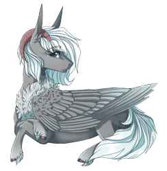 Size: 779x797 | Tagged: safe, artist:lunawolf28, oc, oc:yume, species:pegasus, species:pony, female, horns, mare, prone, simple background, solo, transparent background