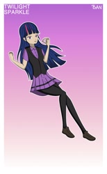 Size: 1920x3120 | Tagged: safe, artist:banquo0, character:twilight sparkle, species:human, art pack:my little persona, clothing, female, humanized, leggings, persona, school uniform, shoes, skirt, solo