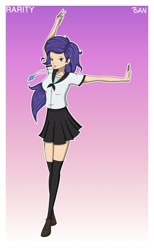 Size: 1280x2080 | Tagged: safe, artist:banquo0, character:rarity, species:human, art pack:my little persona, clothing, female, humanized, persona, school uniform, shoes, skirt, socks, solo, thigh highs