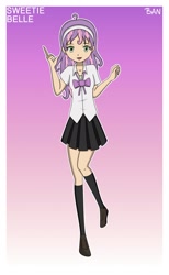 Size: 1280x2080 | Tagged: safe, artist:banquo0, character:sweetie belle, species:human, art pack:my little persona, clothing, female, humanized, ribbon, school uniform, shoes, skirt, socks, solo