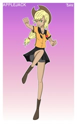 Size: 1280x2080 | Tagged: safe, artist:banquo0, character:applejack, species:human, art pack:my little persona, boots, clothing, female, humanized, pleated skirt, school uniform, shoes, shorts, shorts under skirt, skirt, solo, tomboy