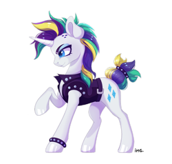 Size: 1280x1219 | Tagged: safe, artist:mysteriousshine, artist:say-burn-in-heaven, character:rarity, species:pony, species:unicorn, alternate hairstyle, bracelet, clothing, female, jewelry, mare, punk, punkity, simple background, solo, transparent background, vest, white outline