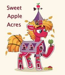 Size: 3100x3550 | Tagged: safe, artist:pink-pone, character:pinkie pie, species:pony, apple, bucket, female, food, giant pony, giantess, grain, macro, mouth hold, object pony, original species, ponified, ponified building, simple background, sweet apple acres, tree