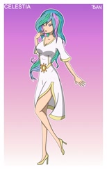 Size: 1920x3120 | Tagged: safe, artist:banquo0, character:princess celestia, species:human, art pack:my little persona, breasts, clothing, dress, female, high heels, humanized, shoes, solo