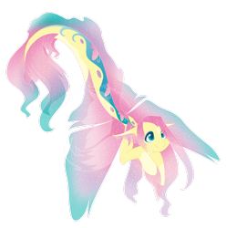 Size: 2438x2460 | Tagged: safe, artist:fuyusfox, character:fluttershy, species:pony, species:seapony (g4), female, mare, seaponified, seapony fluttershy, simple background, smiling, solo, species swap, transparent background, watermark