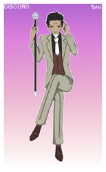 Size: 1920x3120 | Tagged: safe, artist:banquo0, character:discord, species:human, art pack:my little persona, cane, clothing, humanized, male, shoes, solo, suit