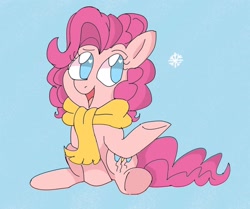 Size: 1280x1072 | Tagged: safe, artist:pink-pone, character:pinkie pie, species:earth pony, species:pony, clothing, female, scarf, smiling, snow, snowflake, solo