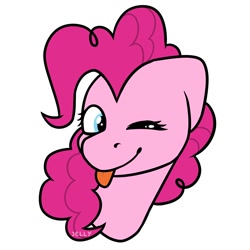 Size: 2000x2000 | Tagged: safe, artist:jellysiek, character:pinkie pie, species:earth pony, species:pony, blep, cute, diapinkes, female, one eye closed, simple background, smiley face, smiling, solo, tongue out, wink