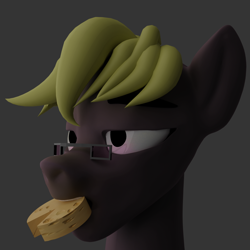 Size: 2000x2000 | Tagged: safe, artist:queen-razlad, oc, oc:trestle, species:pony, 3d, blender, cheese, cycles, food, lidded eyes, pac-man shaped cheese