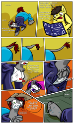 Size: 1920x3226 | Tagged: safe, artist:khaki-cap, commissioner:bigonionbean, oc, oc:khaki-cap, oc:tommy the human, species:alicorn, species:earth pony, species:pony, comic:magical mishaps, alicorn oc, book, butt, clothing, comic, dialogue, drool, earth pony oc, extra thicc, flank, gagging, horn, jean thicc, magic, panicking, plot, rear, sweat, sweating profusely, swelling, thicc ass, transformation, wings, worried
