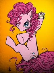 Size: 900x1200 | Tagged: dead source, safe, artist:tt-n, character:pinkie pie, cake, colored, female, food, solo