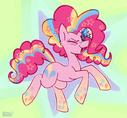 Size: 2152x2000 | Tagged: safe, artist:kotya, character:pinkie pie, species:earth pony, species:pony, one eye closed, open mouth, rainbow power, simple background, stars, wink, winking at you
