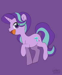 Size: 1000x1202 | Tagged: safe, artist:leslers, character:starlight glimmer, species:pony, species:unicorn, cute, female, glimmerbetes, open mouth, profile, purple background, simple background, solo