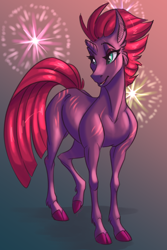 Size: 3000x4500 | Tagged: safe, artist:faline-art, character:fizzlepop berrytwist, character:tempest shadow, species:pony, species:unicorn, blank flank, broken horn, cloven hooves, female, horn, scar, solo