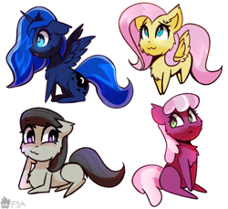 Size: 2400x2200 | Tagged: safe, artist:freak-side, character:cheerilee, character:fluttershy, character:octavia melody, character:princess luna, species:alicorn, species:earth pony, species:pegasus, species:pony, cheeribetes, chibi, cute, lunabetes, shyabetes, tavibetes