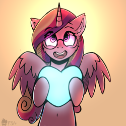 Size: 2200x2200 | Tagged: safe, artist:freak-side, character:princess cadance, species:alicorn, species:pony, adorkable, belly button, cheek fluff, crystal heart, cute, cutedance, dork, ear fluff, female, glasses, heart, heart eyes, high res, open mouth, smiling, solo, spread wings, wingding eyes, wings