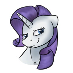 Size: 2000x2000 | Tagged: safe, artist:jellysiek, character:rarity, species:pony, species:unicorn, bust, female, high res, looking at you, simple background, smiling, smiling at you, solo, white background
