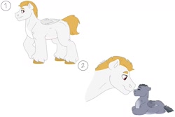 Size: 1280x854 | Tagged: safe, artist:itstechtock, character:bulk biceps, oc, parent:bulk biceps, parent:limestone pie, parents:limebulk, species:pegasus, species:pony, baby, baby pony, father and child, father and son, male, offspring, simple background, white background