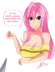 Size: 2550x3300 | Tagged: safe, artist:manhunterj, character:fluttershy, character:twilight sparkle, species:human, g4, blood, breasts, busty fluttershy, cleavage, humanized, imminent murder, murder, open mouth, this will end in pain