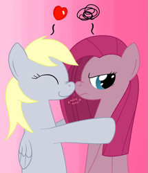 Size: 723x842 | Tagged: safe, artist:hip-indeed, character:derpy hooves, character:pinkamena diane pie, character:pinkie pie, species:pegasus, species:pony, ship:derpypie, derpie, female, lesbian, mare, nuzzling, shipping