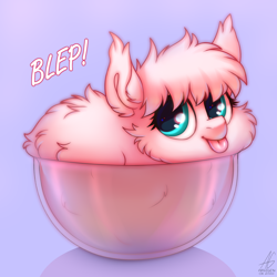 Size: 2210x2206 | Tagged: safe, artist:argigen, rcf community, oc, oc only, oc:fluffle puff, species:pony, g4, :p, blep, cup, cup of pony, cute, flufflebetes, fluffy, high res, if i fits i sits, micro, smol, solo, tongue out