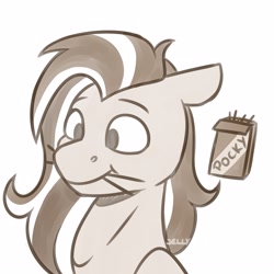 Size: 3000x3000 | Tagged: safe, artist:jellysiek, oc, species:pegasus, species:pony, g4, eating, food, pocky, simple background, sketch, smiling, solo, white background