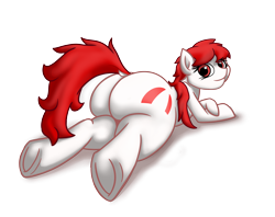 Size: 4036x3196 | Tagged: safe, artist:khaki-cap, edit, oc, oc only, oc:dani, species:earth pony, species:pony, g4, butt, commission, commissioner:danidevillainy, cutie mark, digital art, dock, dummy thicc, earth pony oc, female, gigant, large butt, looking at you, looking back, looking back at you, lying down, presenting, rear view, shadows, simple background, solo, tail, thicc ass, transparent background