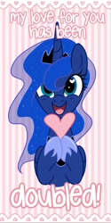 Size: 750x1500 | Tagged: safe, artist:steffy-beff, character:princess luna, episode:hearts and hooves day, g4, my little pony: friendship is magic, female, happy, heart, smiling, solo, text, the fun has been doubled, valentine, valentine's day
