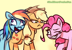Size: 1876x1309 | Tagged: safe, artist:redheartponiesfan, character:applejack, character:pinkie pie, character:rainbow dash, species:earth pony, species:pegasus, species:pony, g4, :<, applejack is not amused, crying, derp, faec, female, laughing, laughing wolves meme, mare, meme, ponified animal photo, ponified meme, rainbow derp, sketch, tears of laughter, unamused