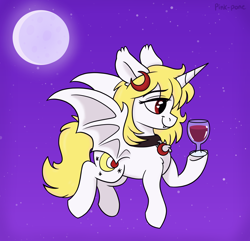 Size: 2500x2407 | Tagged: safe, artist:pink-pone, oc, species:alicorn, species:bat pony, species:pony, g4, bat pony alicorn, bat wings, female, horn, mare, moon, solo, wings