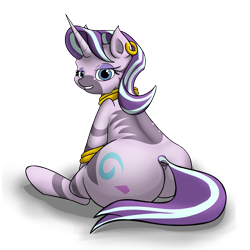 Size: 7269x7269 | Tagged: safe, artist:khaki-cap, commissioner:bigonionbean, character:starlight glimmer, character:zecora, oc, oc:voodoo charms, species:pony, species:unicorn, species:zebra, g4, commission, eyelashes, eyeshadow, female, fusion, fusion:voodoo charms, horn, jewelry, kinky, large butt, looking at you, looking back, looking back at you, makeup, mare, simple background, smiling, smiling at you, thicc ass, thick, transparent background, unicorn oc, ych example, ych result, your character here, zebra oc