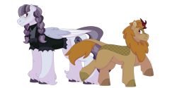 Size: 1280x640 | Tagged: safe, artist:itstechtock, character:fern flare, character:inky rose, species:kirin, species:pegasus, species:pony, ship:fernrose, g4, blep, blushing, chubby, clothing, dress, female, freckles, leg fluff, lesbian, mare, raised hoof, raised leg, shipping, simple background, tongue out, transparent background, unshorn fetlocks