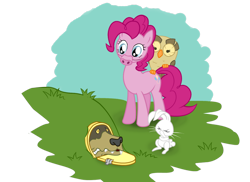 Size: 800x582 | Tagged: safe, artist:gor1ck, character:angel bunny, character:harry, character:owlowiscious, character:pinkie pie, species:bird, species:owl, bear, partial background, pig nose, piggie pie, winnie the pooh