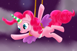 Size: 1500x1000 | Tagged: safe, artist:dragonfoorm, character:pinkie pie, species:alicorn, species:pony, clothing, fake wings, hat, party hat, partycorn